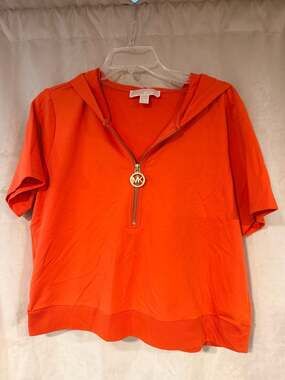 Michael Kors Orange Short Sleeve Quarter-Zip Hoodie Size L
